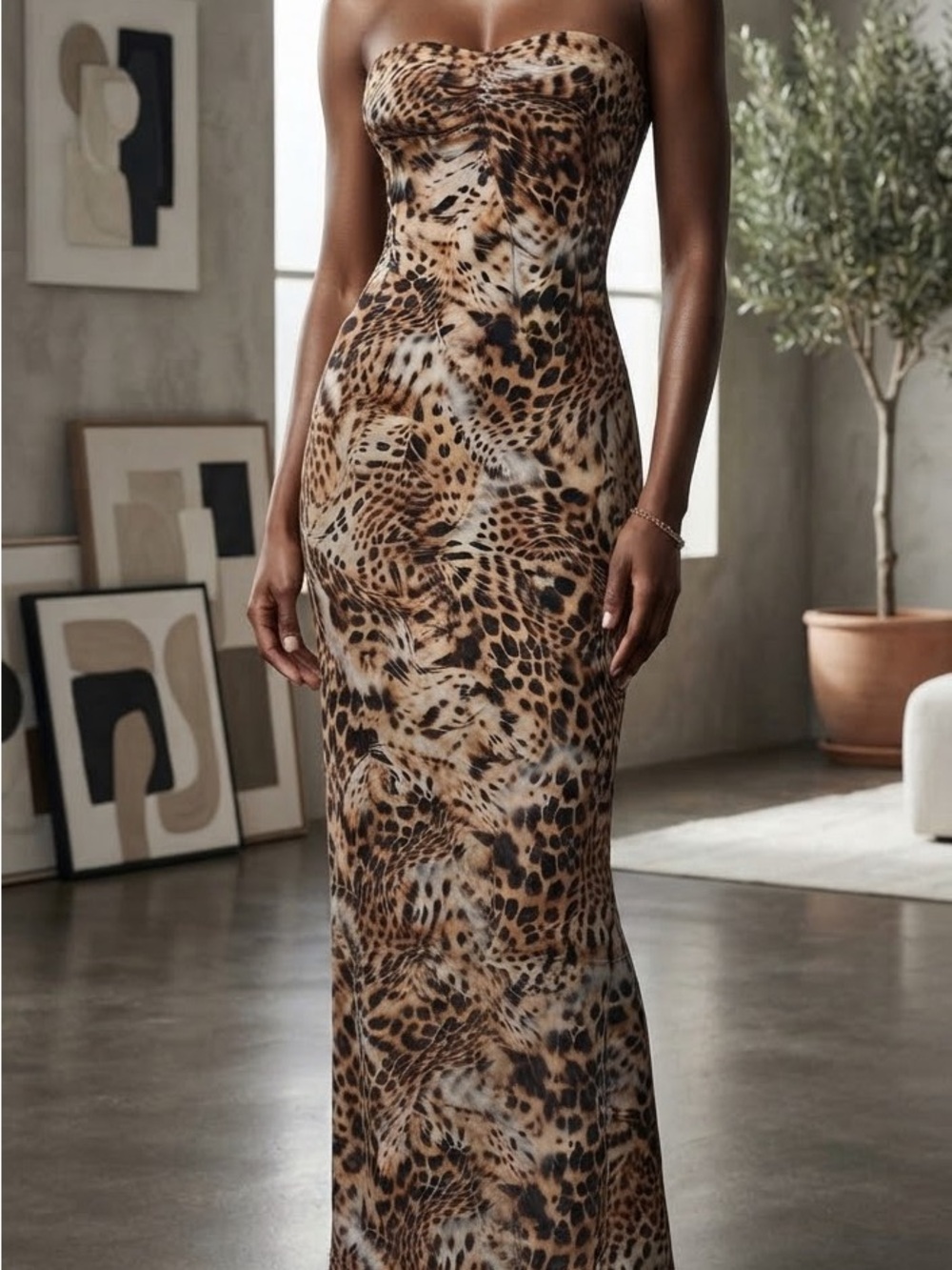 Strapless Leopard Print Maxi Dress BNWT